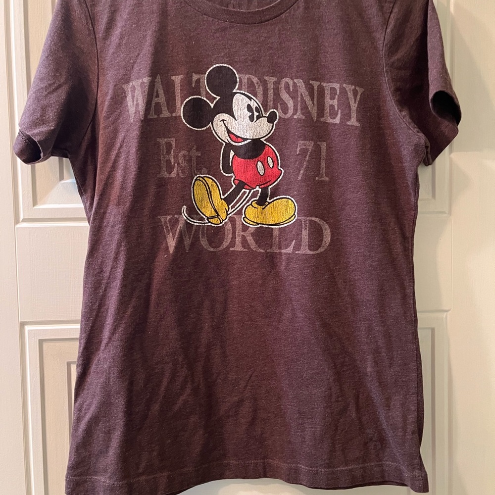 Disney Mickey Mouse Short Sleeve Tee in Burgundy with Red & Yellow Graphic